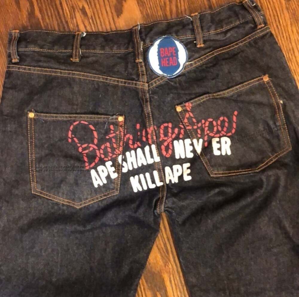 RARE BATHING Ape Embroidered Denim Jeans Size 38